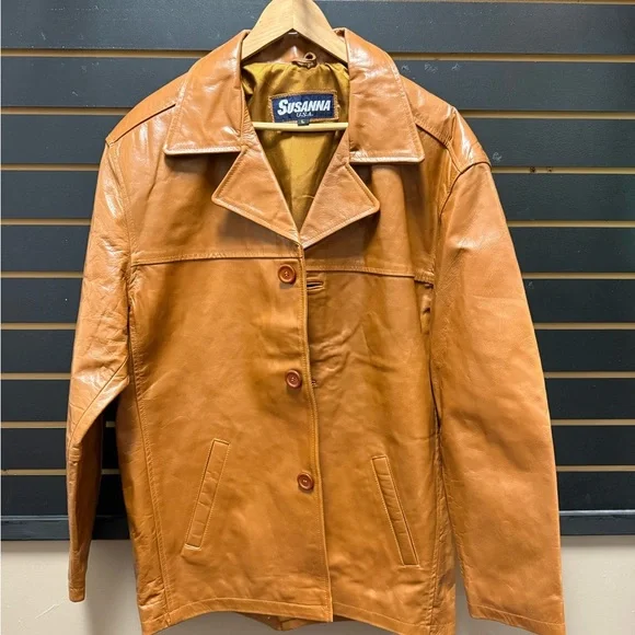 Vintage Susanna USA Men’s Cognac Leather Jacket Size Large - Picture 1 of 5